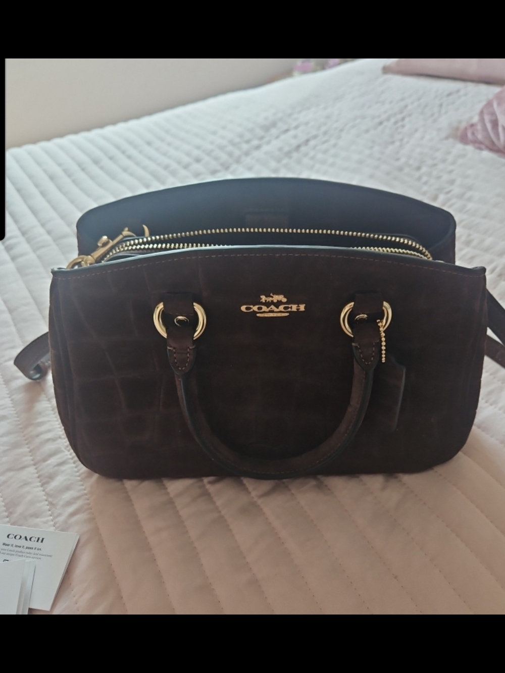Coach Small Savannah Chocolate Brown Sueded Bag